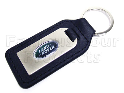 Land Rover Leather Effect Key Fob with Pewter Effect Metal Tab and Oval Land Rover Badge