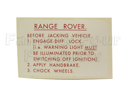 Jack Safety Label - Range Rover Classic 1970-85 Models - Body