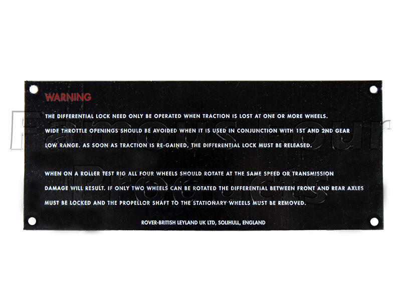 FF010401 - Diff Lock WARNING Plate - Classic Range Rover 1970-85 Models