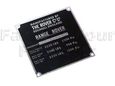 FF010508 - Chassis Plate - Unstamped - Classic Range Rover 1970-85 Models