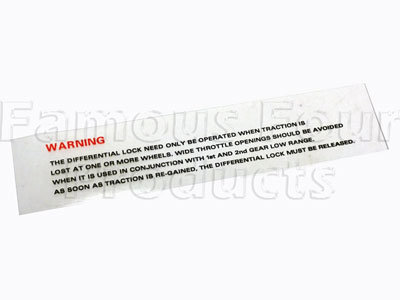 FF010838 - Differential Lock Warning Label Decal - Windscreen - Classic Range Rover 1970-85 Models