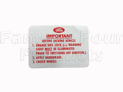 FF011091 - Jack Safety Label - Land Rover 90/110 & Defender