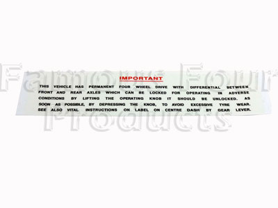 Differential Lock Warning Label Decal - Windscreen - Range Rover Classic 1970-85 Models - Body