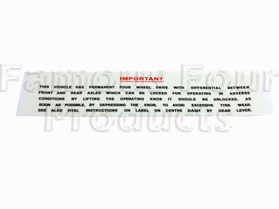 FF011112 - Differential Lock Warning Label Decal - Windscreen - Classic Range Rover 1970-85 Models