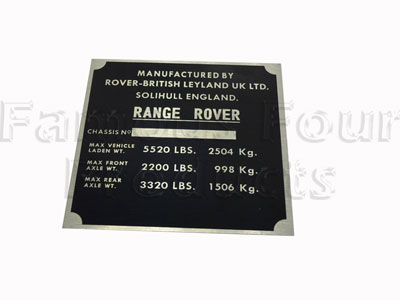 Chassis Plate - Unstamped - Range Rover Classic 1970-85 Models - Body