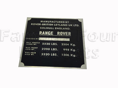 Chassis Plate - Unstamped - Classic Range Rover 1970-85 Models - Body