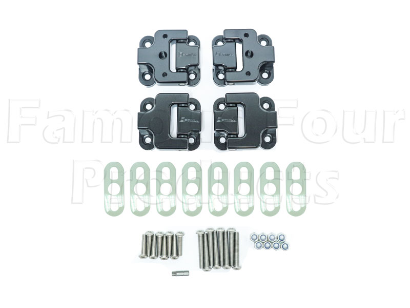Front Door Hinge Kit - CNC Anodised Aluminium Anti-Theft Hinges - Land Rover 90/110 & Defender (L316) - Body Fittings