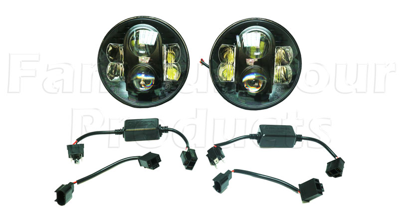 Headlamps (Pair) - LED - Black - Range Rover Classic 1970-85 Models - Electrical