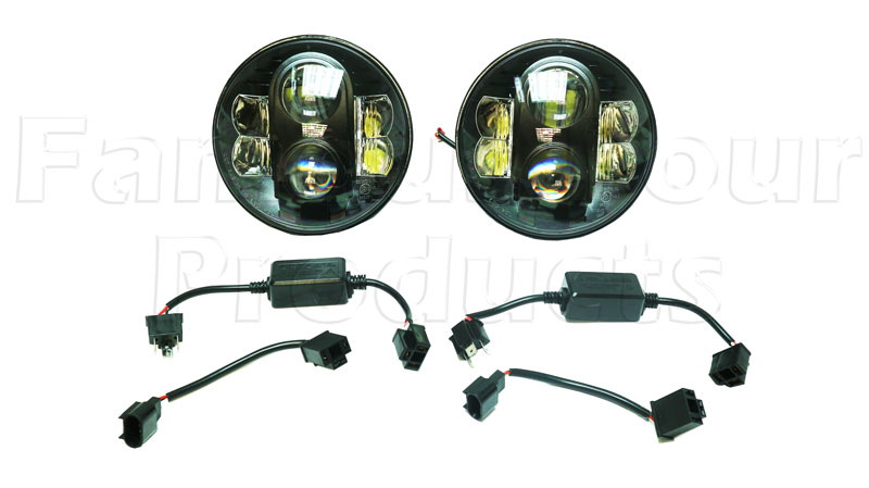 FF012334 - Headlamps (Pair) - LED - Black - Classic Range Rover 1970-85 Models