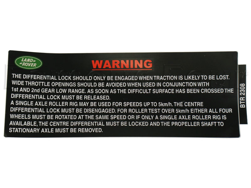 Decal - Differential Lock Warning - Land Rover 90/110 & Defender (L316) - Interior