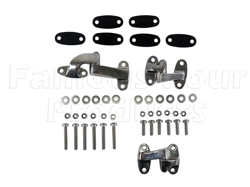 FF014771 - Safari Rear End Door Hinge Kit - Polished Stainless Steel - Land Rover 90/110 & Defender