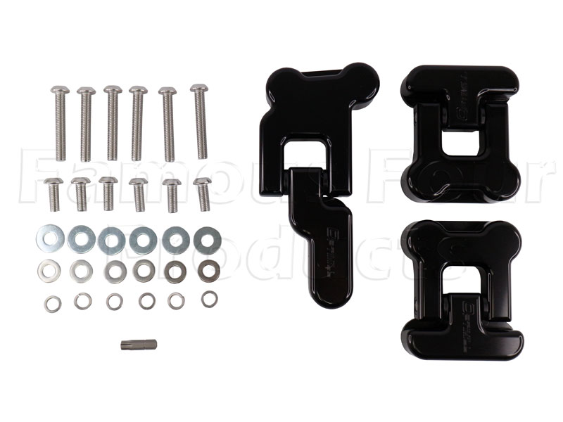 Rear Safari End Door Hinge Kit - CNC Anodised Aluminium Anti-Theft Hinges - Land Rover 90/110 & Defender (L316) - Body Fittings