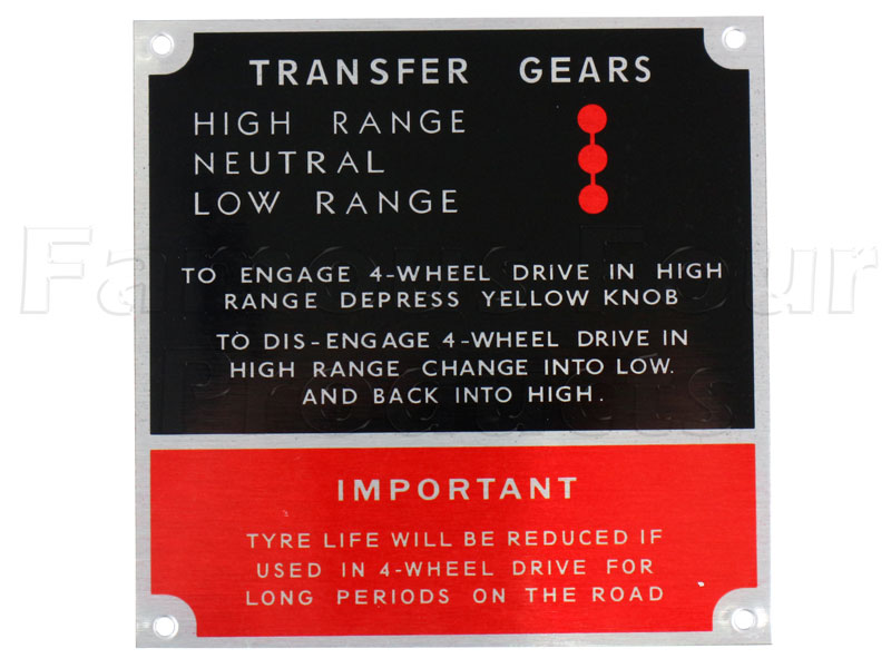Information Plate - Transfer Box Gear Selection - Land Rover Series IIA/III - Interior